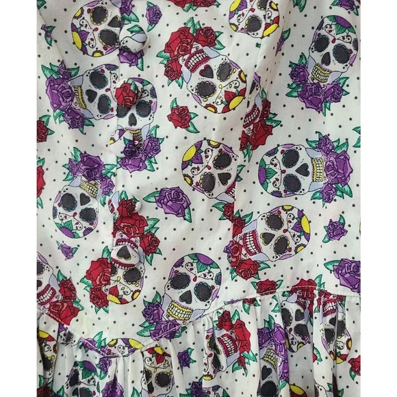Hell Bunny Sugar Skulls Pin Up Sundress Women's Small Pockets White Rockabilly - Picture 3 of 6
